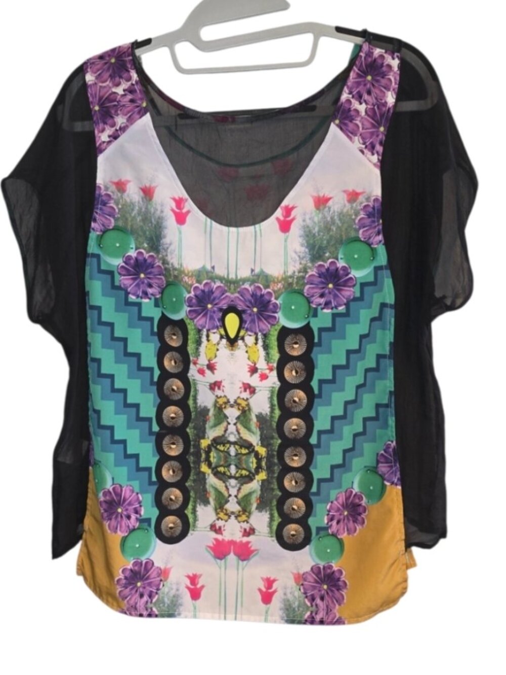 Yoana Baraschi Silk Floral Panel Blouse Top Shirt Gardencore Botanical